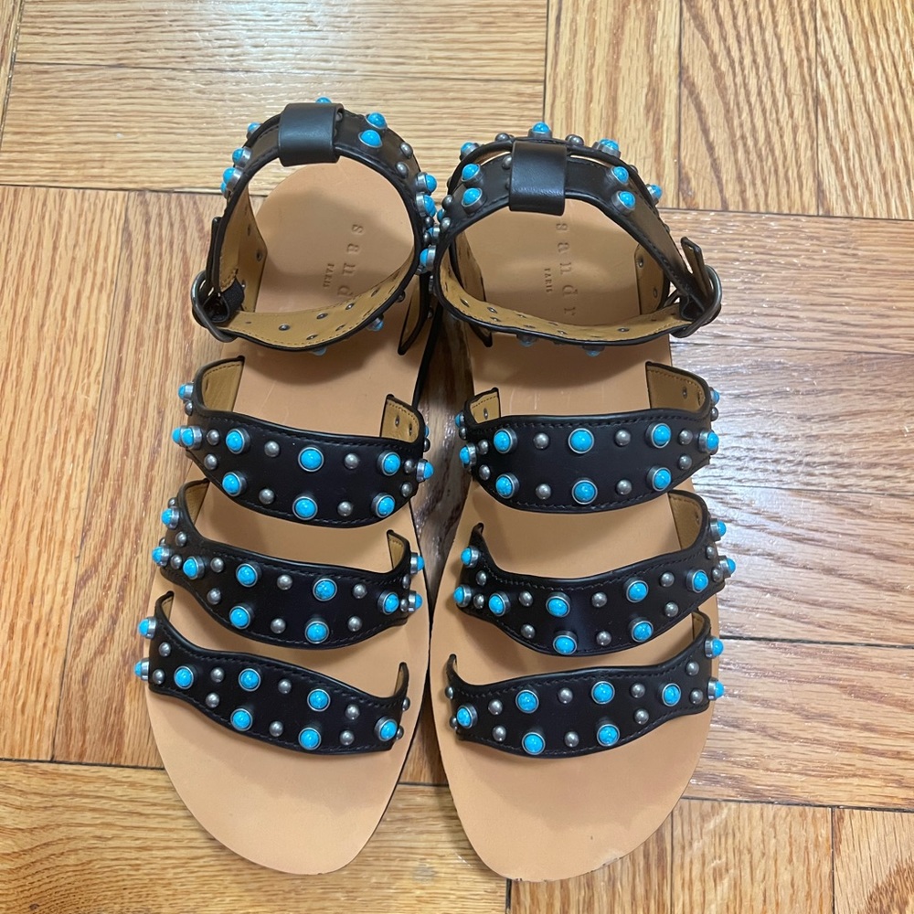 SANDRO Tonya soft leather studded platform sandal